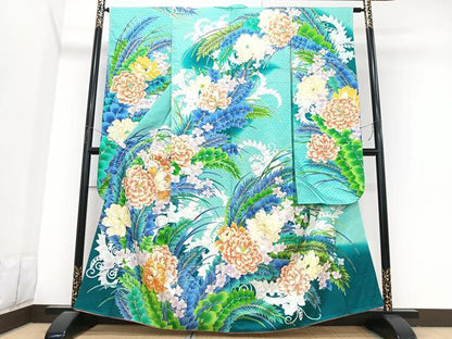 平和屋着物■豪華振袖　駒刺繍　草花文　金彩　正絹　逸品　CABK9827xe