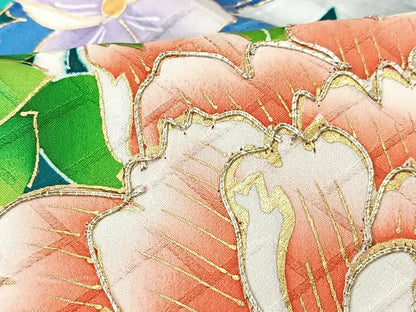 平和屋着物■豪華振袖　駒刺繍　草花文　金彩　正絹　逸品　CABK9827xe