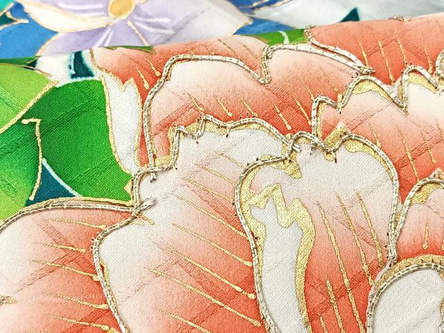 平和屋着物■豪華振袖　駒刺繍　草花文　金彩　正絹　逸品　CABK9827xe