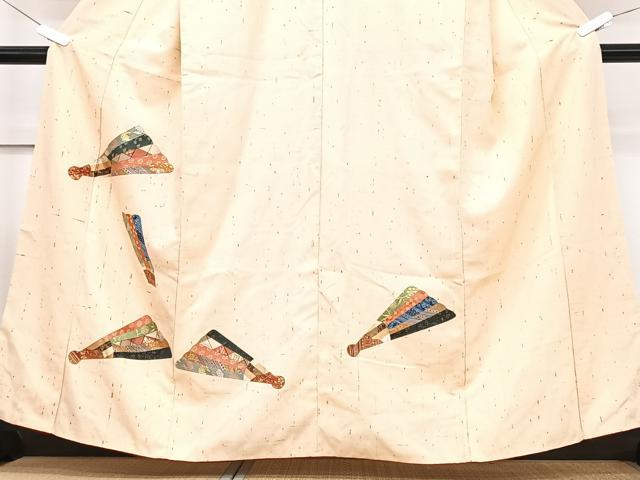 平和屋着物■上質な紬　切嵌　扇文　正絹　逸品　CABK9831xe