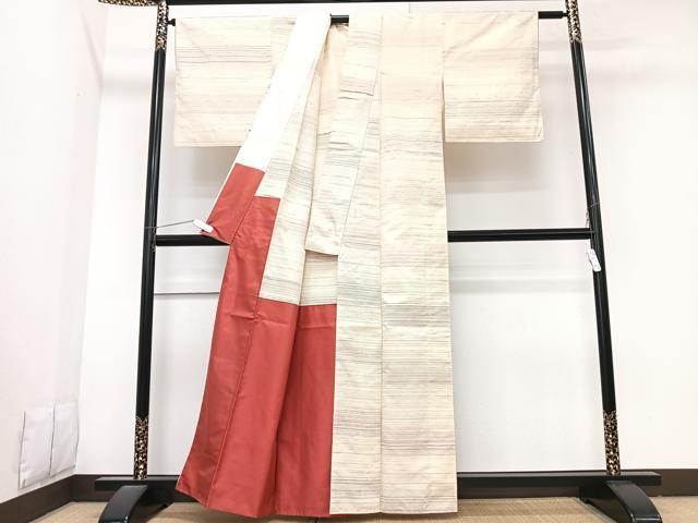 平和屋着物■上質な紬　横段文　正絹　逸品　CABK9832xe