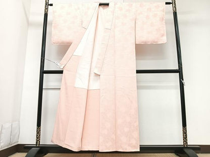 平和屋着物■上質な色無地　菊地紋　紅色　正絹　逸品　CABK9835xe