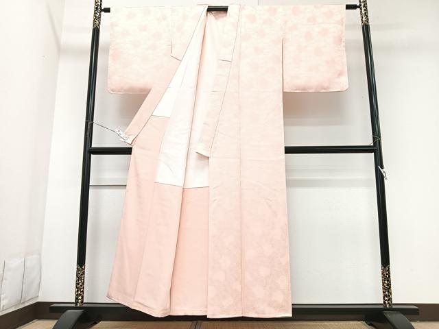 平和屋着物■上質な色無地　菊地紋　紅色　正絹　逸品　CABK9835xe