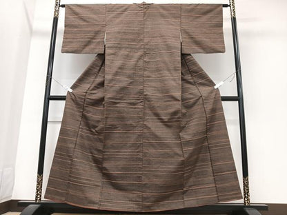 平和屋着物■上質な紬　横段文　正絹　逸品　CABK9838xe