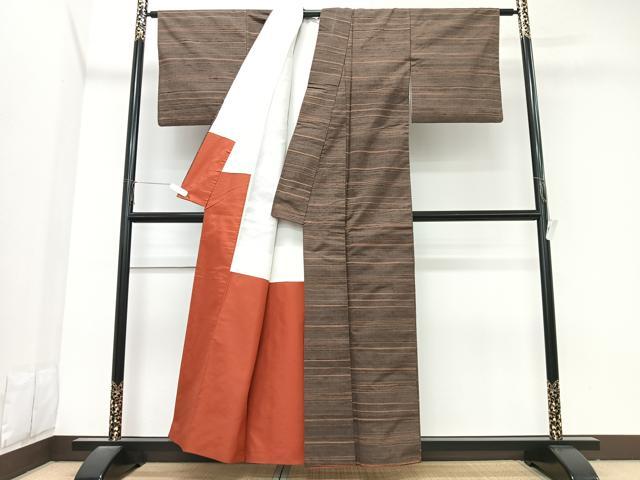 平和屋着物■上質な紬　横段文　正絹　逸品　CABK9838xe