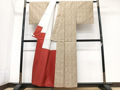 平和屋着物■上質な紬　幾何学文様　正絹　逸品　CABK9845xe