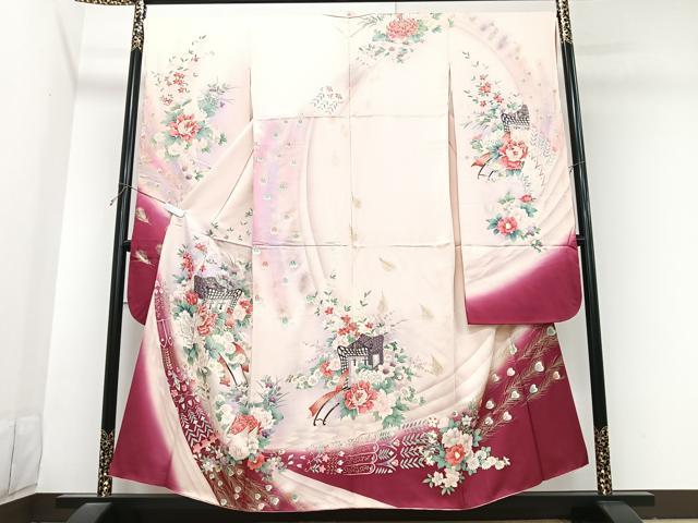 平和屋着物■豪華振袖　刺繍　御所車孔雀花文　暈し染め　金彩　正絹　逸品　CABK9849xe