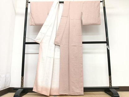 平和屋着物■上質な色無地　菱地紋　水柿色　正絹　逸品　CABK9853xe