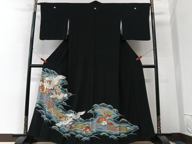 平和屋着物■豪華黒留袖　駒刺繍　飛鶴花文　暈し染め　金彩　正絹　逸品　CABK9865xe