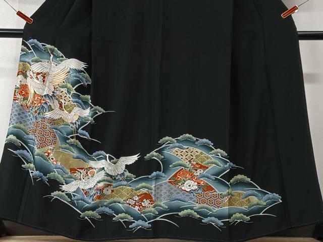 平和屋着物■豪華黒留袖　駒刺繍　飛鶴花文　暈し染め　金彩　正絹　逸品　CABK9865xe