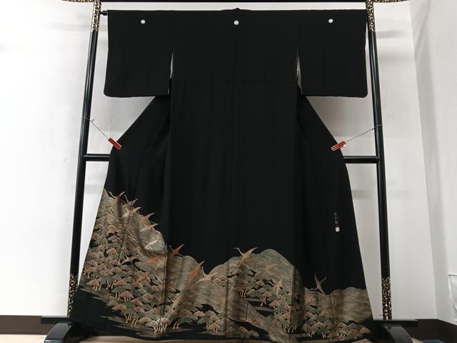 平和屋着物■豪華黒留袖　作家物　金彩琳派　飛鶴立波松文　正絹　逸品　CABK9867xe