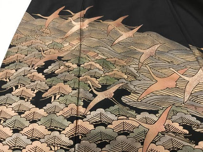 平和屋着物■豪華黒留袖　作家物　金彩琳派　飛鶴立波松文　正絹　逸品　CABK9867xe