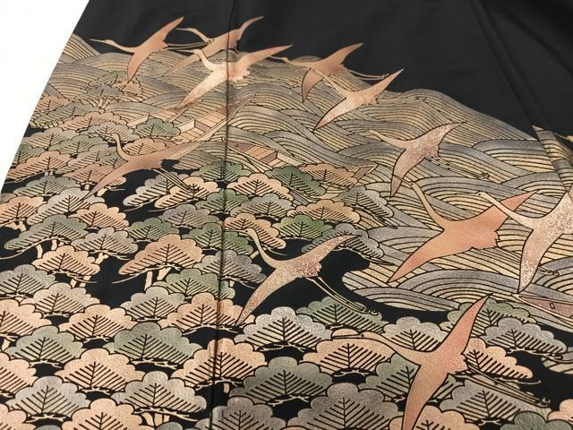 平和屋着物■豪華黒留袖　作家物　金彩琳派　飛鶴立波松文　正絹　逸品　CABK9867xe
