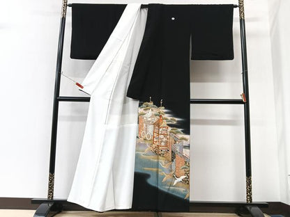 平和屋着物■豪華黒留袖　駒刺繍　衣の年輪　暈し染め　金彩　正絹　逸品　CABK9868xe