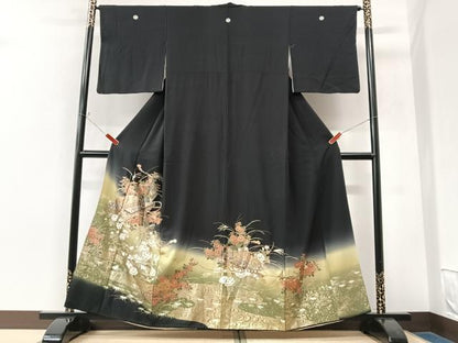 平和屋着物■豪華黒留袖　文箱草花文　暈し染め　金彩　正絹　逸品　CABK9869xe