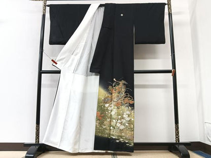 平和屋着物■豪華黒留袖　文箱草花文　暈し染め　金彩　正絹　逸品　CABK9869xe
