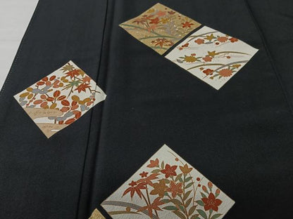 平和屋着物■豪華黒留袖　駒刺繍　色紙草花文　金彩　正絹　逸品　CABK9876xe