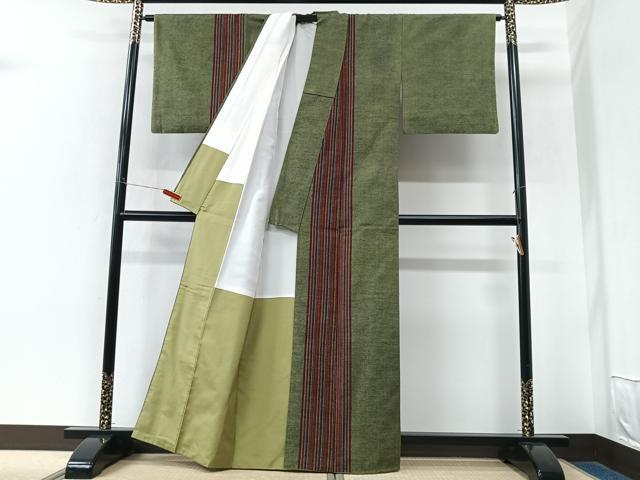 平和屋着物■訪問着　紬地　縞　正絹　逸品　CABK9883xe