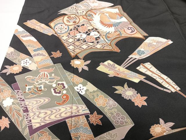 平和屋着物■豪華黒留袖　駒刺繍　短冊冊子扇面花文　金彩　正絹　逸品　CABK9884xe
