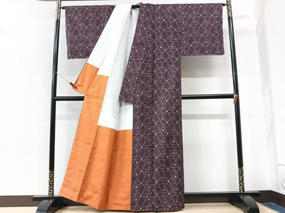 平和屋着物■上質な紬　幾何学文様　正絹　逸品　未使用　CABK9886xe