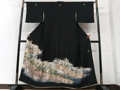 平和屋着物■豪華黒留袖　作家物　飛鶴松文　暈し染め　金彩　正絹　逸品　CABK9887xe