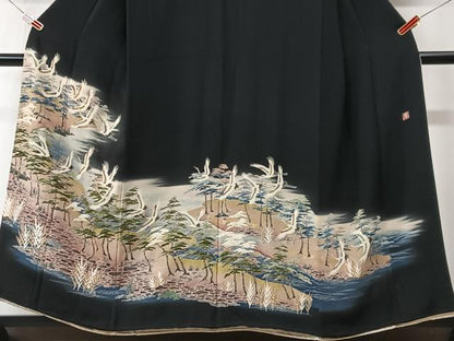 平和屋着物■豪華黒留袖　作家物　飛鶴松文　暈し染め　金彩　正絹　逸品　CABK9887xe