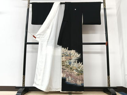 平和屋着物■豪華黒留袖　作家物　飛鶴松文　暈し染め　金彩　正絹　逸品　CABK9887xe