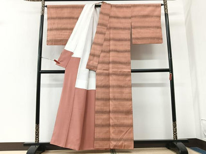 平和屋着物■上質な紬　横段文　正絹　逸品　CABK9889xe