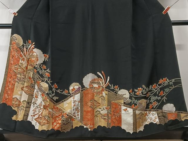 平和屋着物■豪華黒留袖　駒刺繍　雪輪花鳥文　金彩　正絹　逸品　CABK9894xe