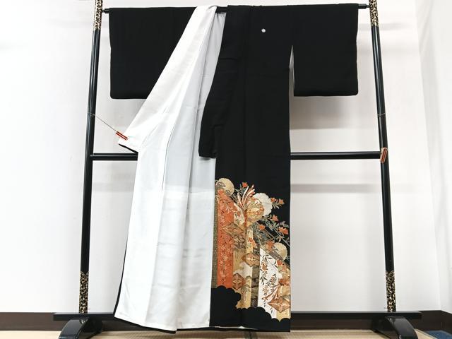 平和屋着物■豪華黒留袖　駒刺繍　雪輪花鳥文　金彩　正絹　逸品　CABK9894xe