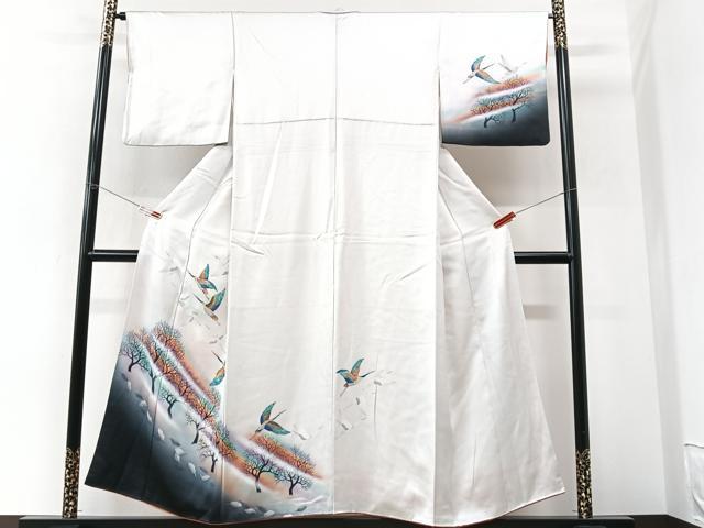 平和屋着物■上質な小紋　手描き　飛鶴文　暈し染め　正絹　逸品　CABK9895xe
