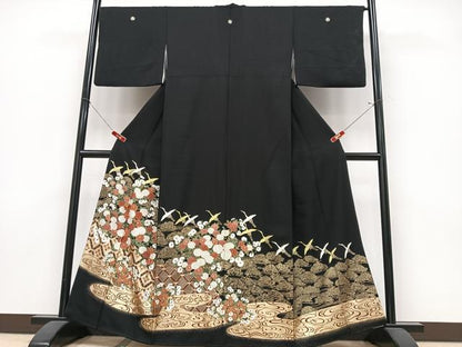 平和屋着物■豪華黒留袖　飛鶴流水花文　金彩　正絹　逸品　CABK9897xe