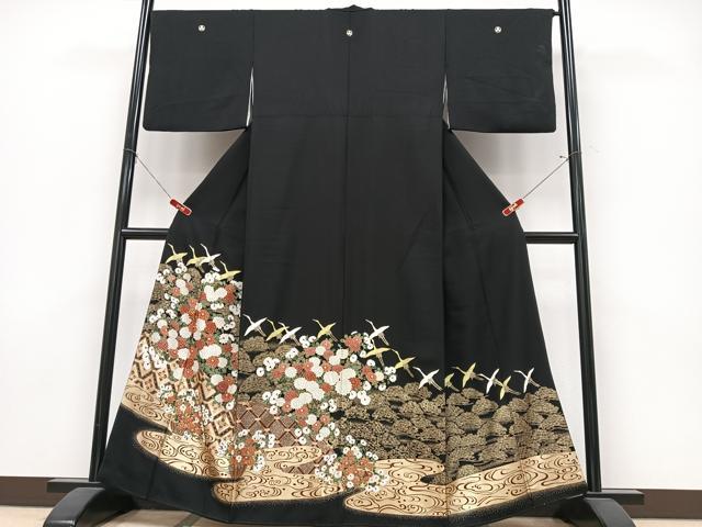 平和屋着物■豪華黒留袖　飛鶴流水花文　金彩　正絹　逸品　CABK9897xe