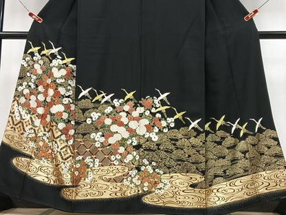 平和屋着物■豪華黒留袖　飛鶴流水花文　金彩　正絹　逸品　CABK9897xe