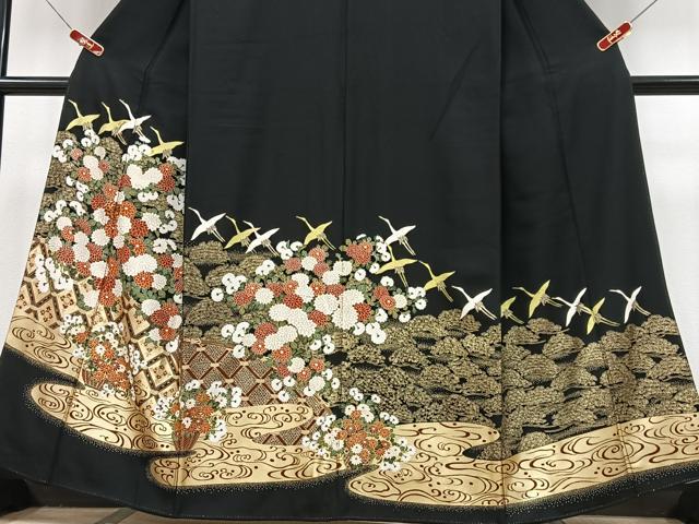 平和屋着物■豪華黒留袖　飛鶴流水花文　金彩　正絹　逸品　CABK9897xe