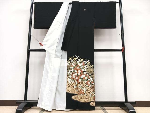 平和屋着物■豪華黒留袖　飛鶴流水花文　金彩　正絹　逸品　CABK9897xe