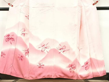平和屋着物■訪問着　地紋起こし　遠山草花文　暈し染め　正絹　逸品　CABK9911xe