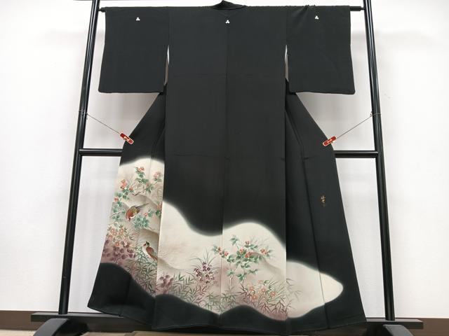 平和屋着物■豪華黒留袖　峰雲　手描き　休み鳥　暈し染め　正絹　逸品　CABK9912xe