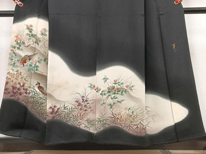 平和屋着物■豪華黒留袖　峰雲　手描き　休み鳥　暈し染め　正絹　逸品　CABK9912xe
