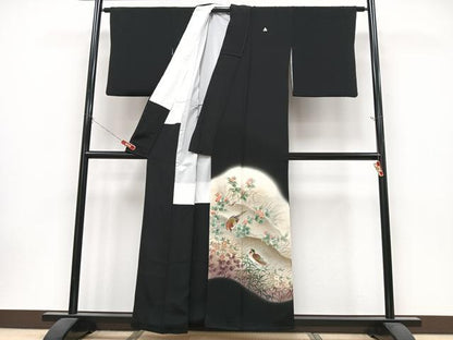 平和屋着物■豪華黒留袖　峰雲　手描き　休み鳥　暈し染め　正絹　逸品　CABK9912xe