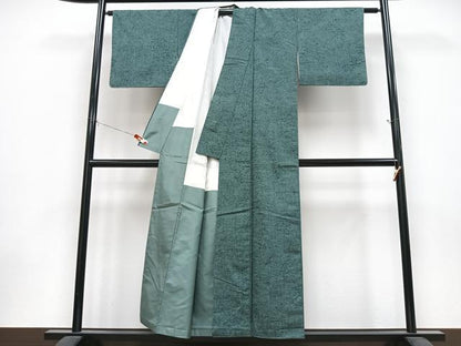 平和屋着物■上質な紬　老竹色　正絹　逸品　CABK9914xe