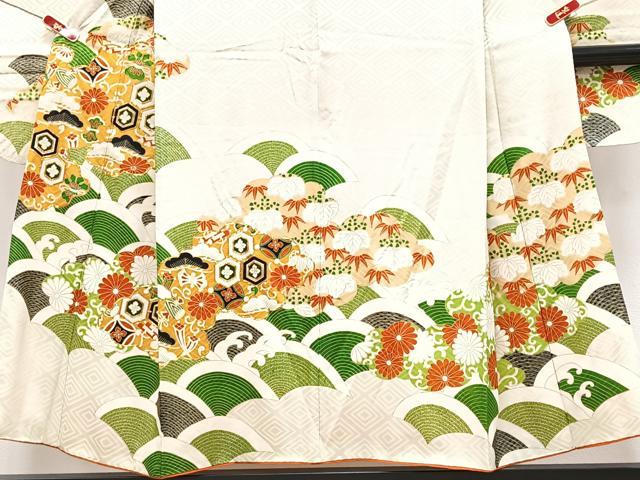 平和屋着物■豪華振袖　駒刺繍　雲取り青海波花文　金彩　正絹　逸品　CABK9915xe