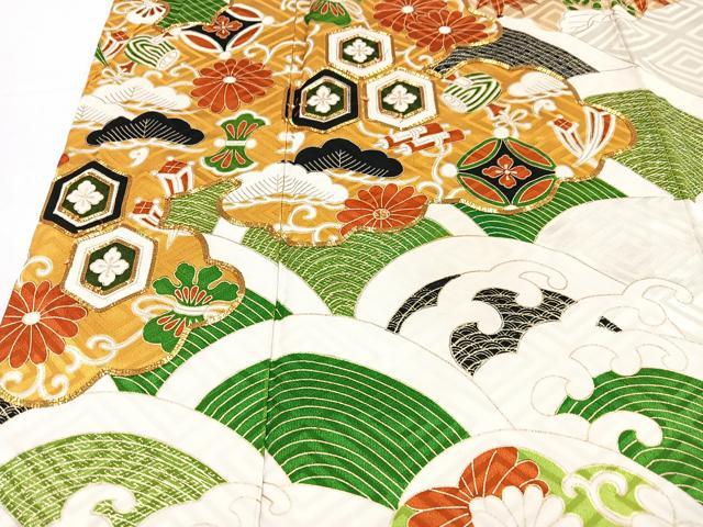 平和屋着物■豪華振袖　駒刺繍　雲取り青海波花文　金彩　正絹　逸品　CABK9915xe