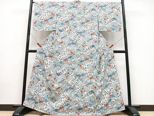 平和屋着物■上質な小紋　型染め　風景文　正絹　逸品　CABK9917xe