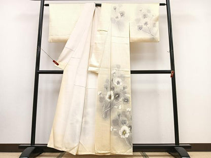 平和屋着物■訪問着　手描き　駒刺繍　枝花文　暈し染め　金彩　正絹　逸品　CABK9922xe