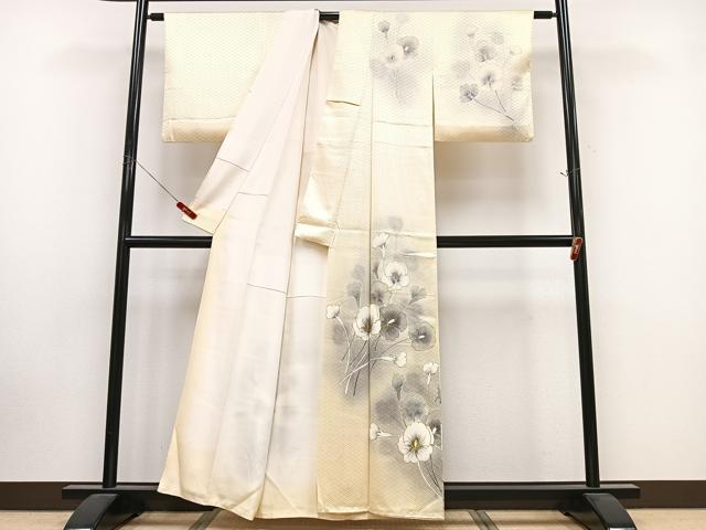 平和屋着物■訪問着　手描き　駒刺繍　枝花文　暈し染め　金彩　正絹　逸品　CABK9922xe