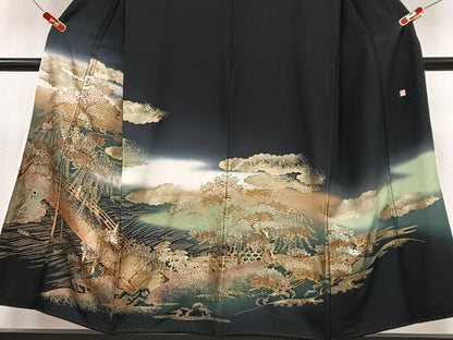 平和屋着物■豪華黒留袖　作家物　渡り橋風景松も　暈し染め　金銀彩　正絹　逸品　CABK9924xe