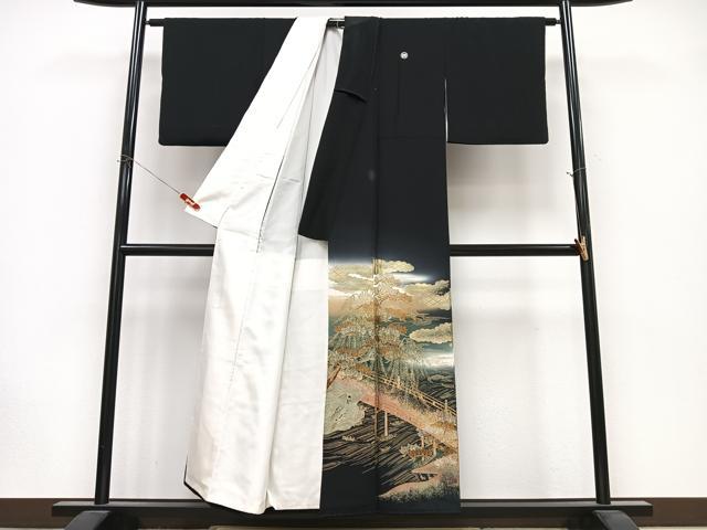 平和屋着物■豪華黒留袖　作家物　渡り橋風景松も　暈し染め　金銀彩　正絹　逸品　CABK9924xe