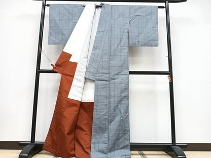 平和屋着物■上質な紬　格子　正絹　逸品　未使用　CABK9927xe