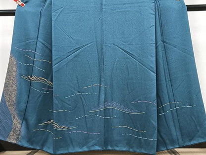 平和屋着物■森英恵・HANAE MORI　訪問着　刺繍　立波文　金彩　正絹　逸品　CABK9929xe
